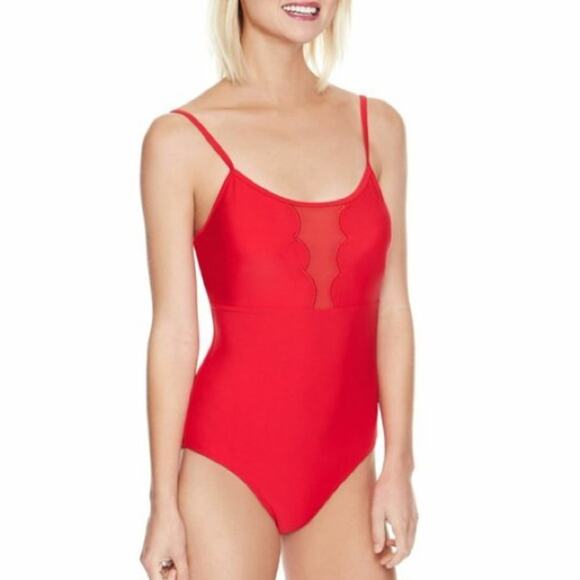 Betsy Johnson Red Malibu One piece Sheer Panel Swim Suit Size S - Picture 1 of 6
